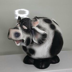 Vintage Russ Berrie Cow Coin Bank Geezer Series Piggy Bank Pottery
